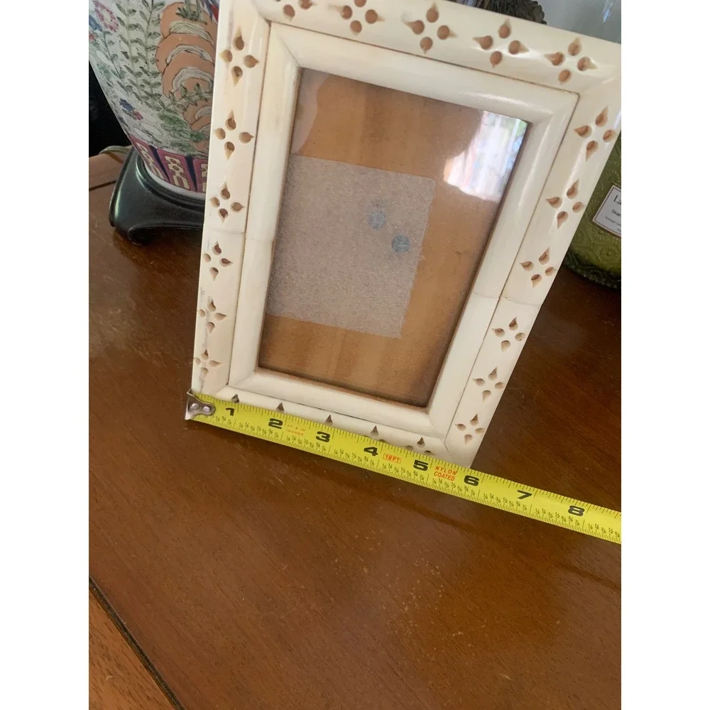 Vintage Bone Inlay Picture Frame Hand Carved Cream 4x6 Boho Decor
